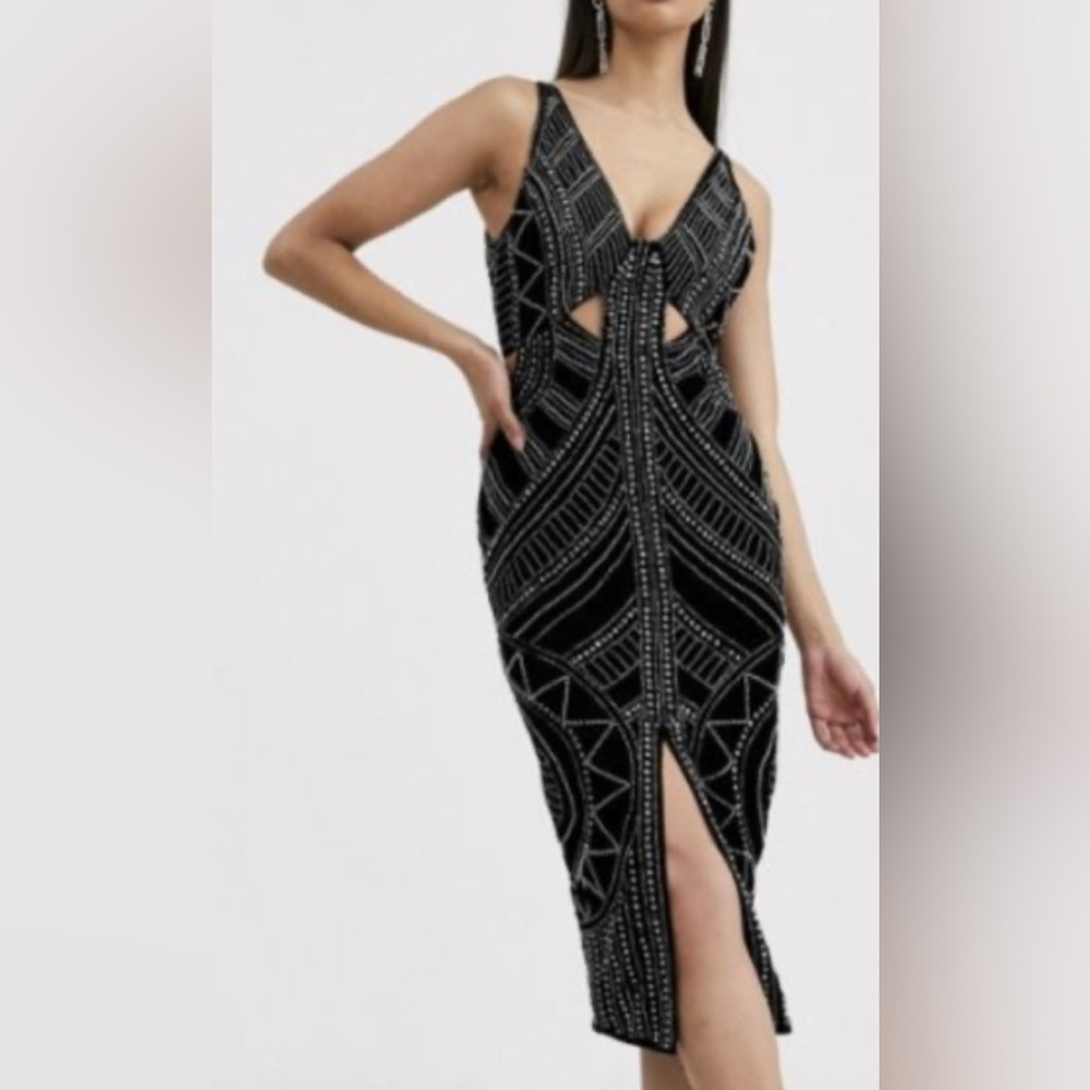 ASOS Black Beaded Backless Dress